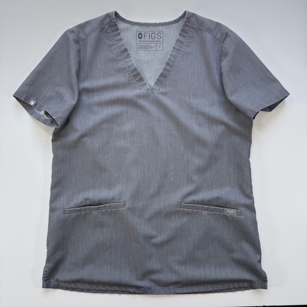 FIGS Casma Three-Pocket Scrub Top Women Small Technical Collection‎ Gray FW1100